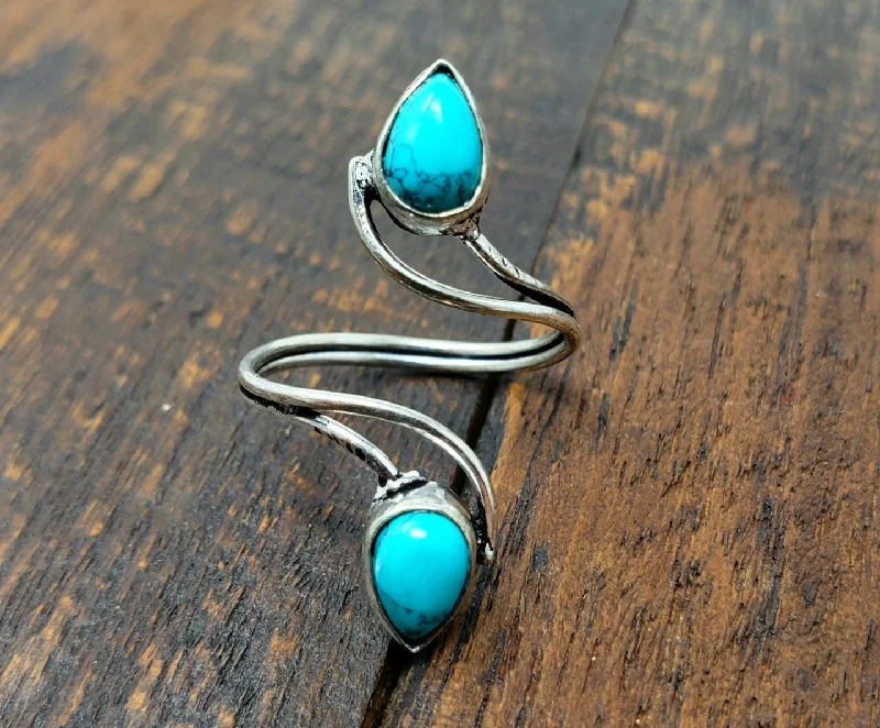 Bead trim rings-Adjustable Turquoise Vortex Ring