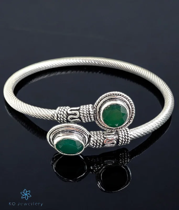 Dove motif bangles-The Ativa Silver Openable Gemstone Bracelet