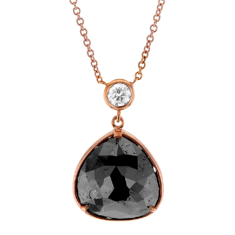 Bold art necklaces-Annello by Kobelli 14k Rose Gold 4 1/2ct TDW Pear Black and White Diamond Bezel Necklace