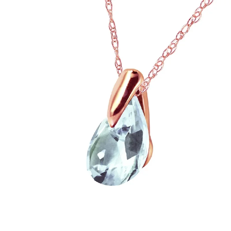 Peace charm necklaces-0.68 Carat 14K Solid Rose Gold Necklace Natural Aquamarine