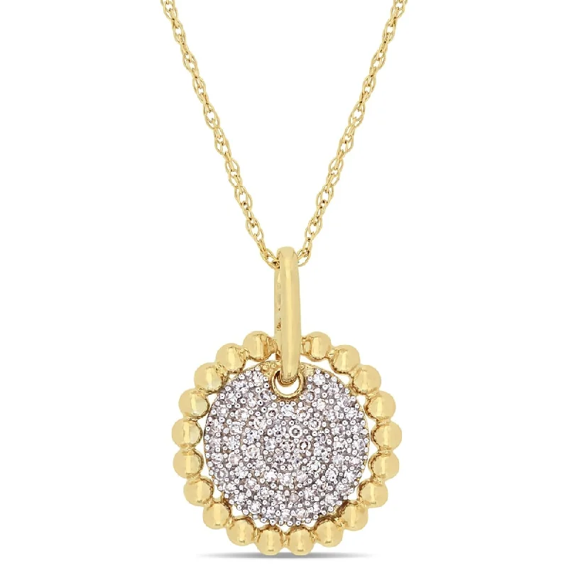 Spring clasp necklaces-Miadora 10k Yellow Gold 1/5ct TDW Diamond Clustered Center Flower Bead Necklace