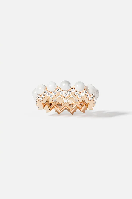 Alloy metal rings-Up and Down Ring with Pearls