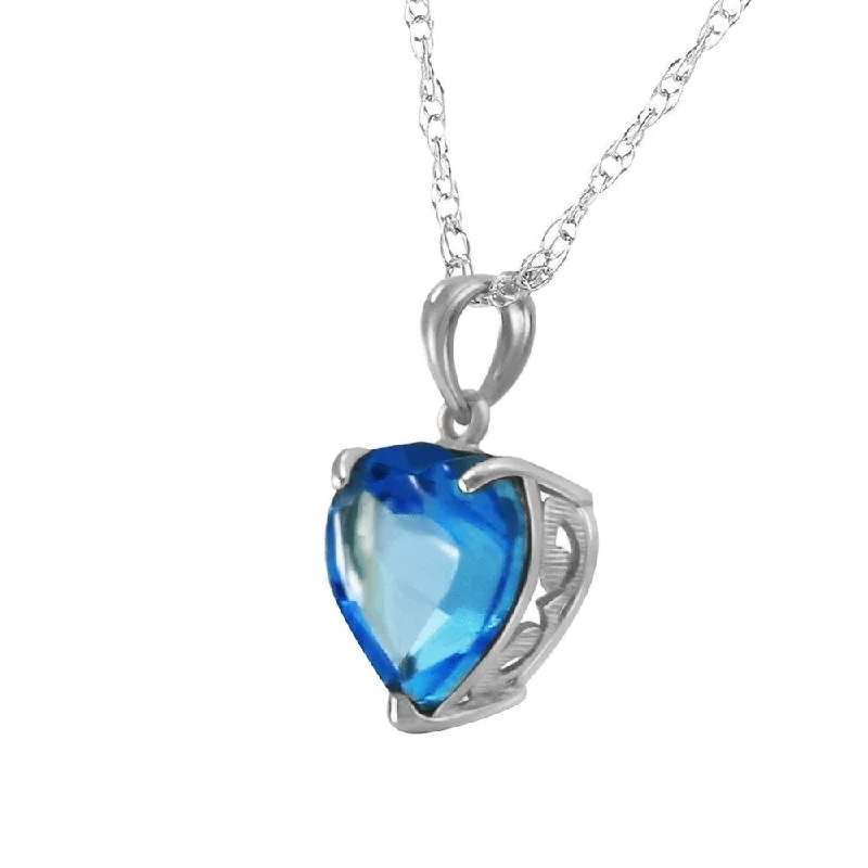 Flat twist necklaces-14K Solid White Gold Necklace with Natural 10mm Heart Blue Topaz