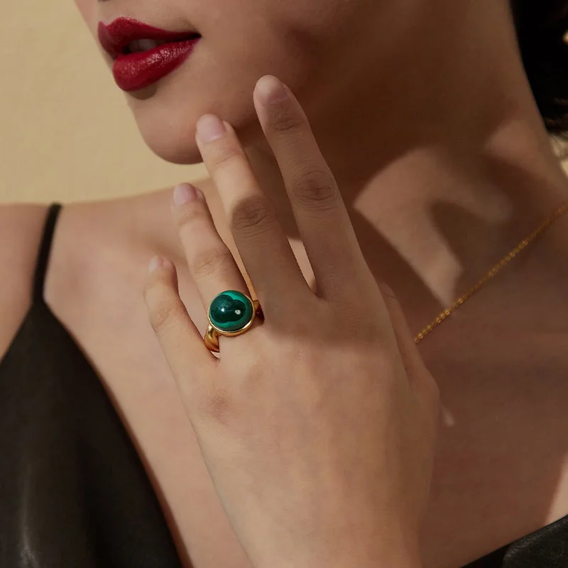 Flow style rings-REBORN 'Air' Oracle Bone Malachite  Customized Open Ring