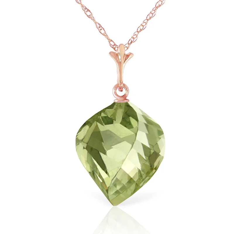 Pure crystal necklaces-13 Carat 14K Solid Gold Necklace Twisted Briolette Green Amethyst