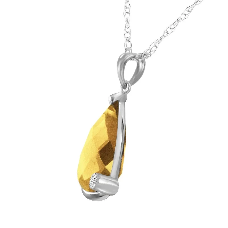 Solid link necklaces-14K Solid White Gold Necklace withBriolette Checkerboard Cut Citrine & Diamond