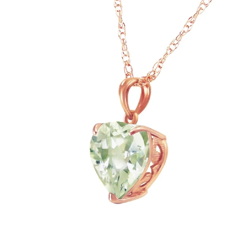 Retro charm necklaces-14K Solid Rose Gold Necklace with Natural 10mm Heart Green Amethyst