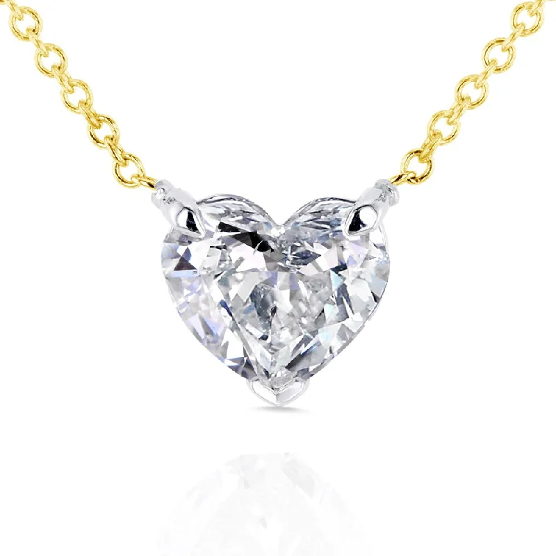 Citrine drop necklaces-Annello by Kobelli 14k Yellow Gold Floating Heart Certified 1ct TDW Diamond Solitaire Necklace