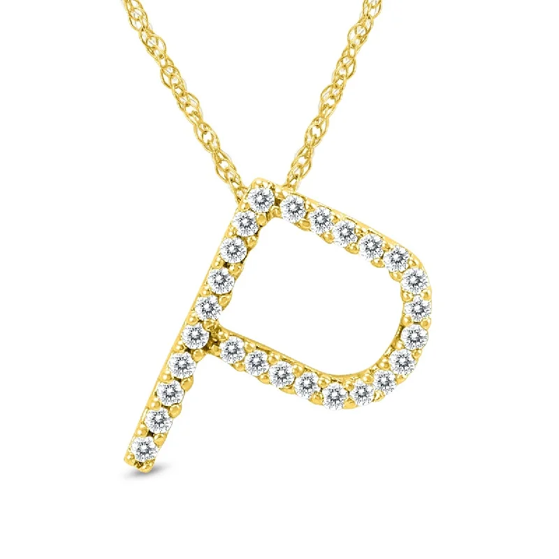 Square shape necklaces-Marquee 1/6 Carat TW P Initial Diamond Pendant Necklace in 10K Yellow Gold with Adjustable Chain