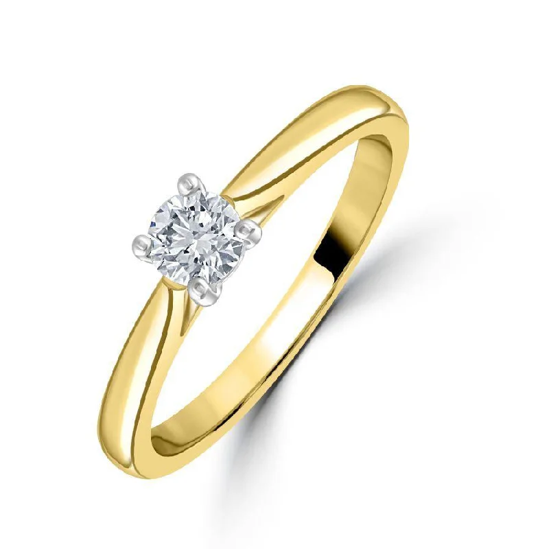 Subtle accent engagement rings-0.30ct Round Brilliant Cut Diamond Solitaire 18ct Yellow Gold Ring