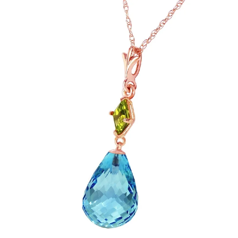 Spinel necklaces-14K Solid Rose Gold Necklace with Peridot & Blue Topaz