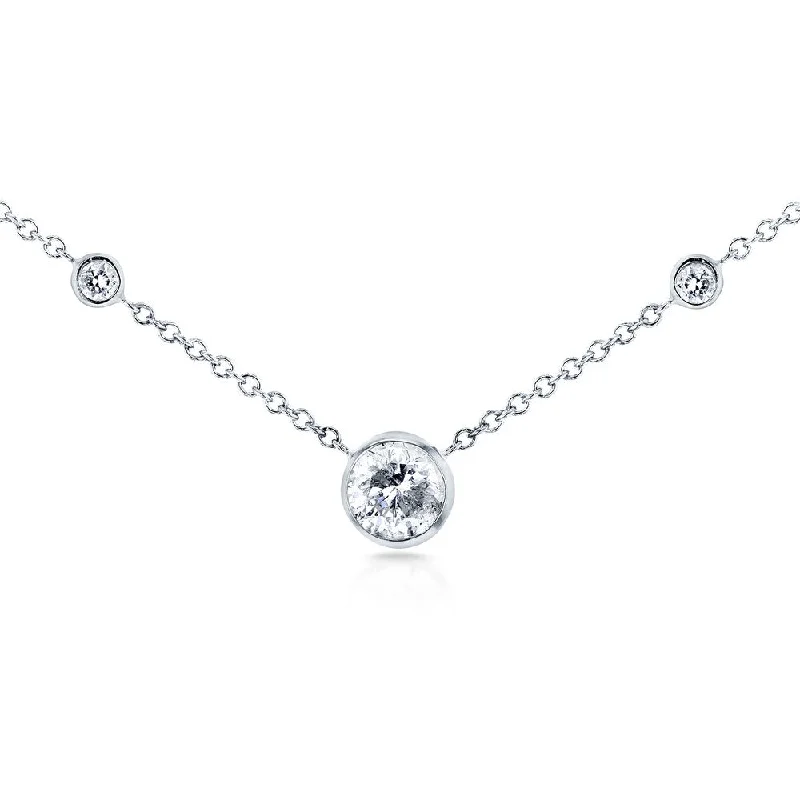 Old style necklaces-Annello by Kobelli 14k White Gold 1/3ct TDW 3-Bezel Round Diamond Necklace