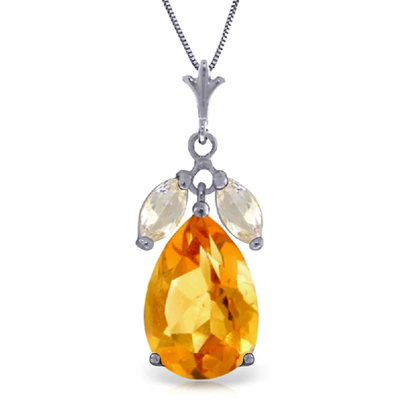 Tribal braid necklaces-6.5 Carat 14K Solid White Gold Necklace Citrine White Topaz