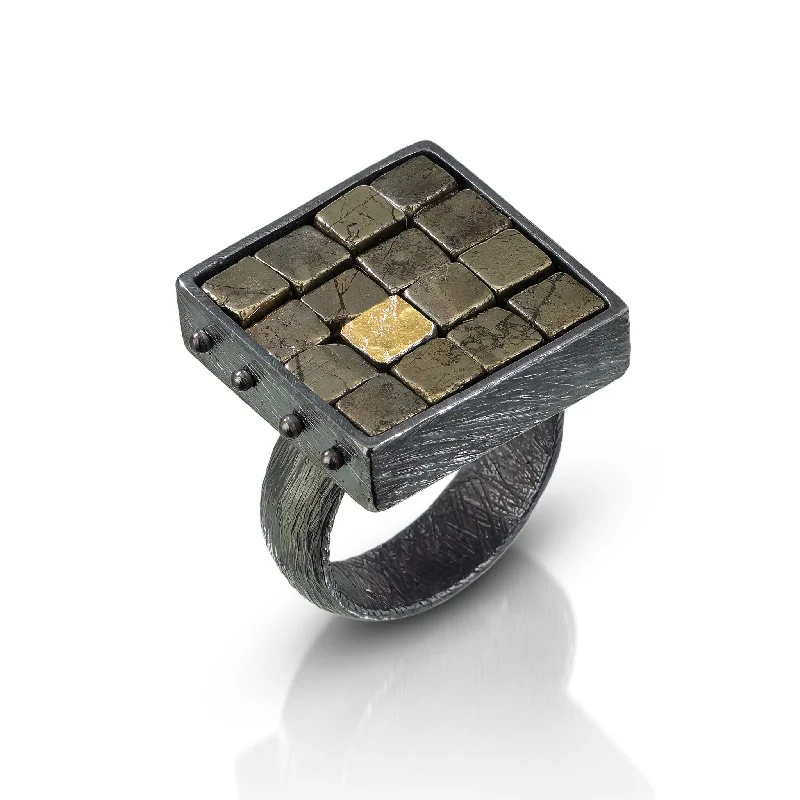 Oval gem rings-Carved 4x4 Grid Ring