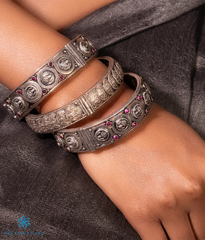 Surf theme bangles-The Silver Lakshmi Coin Openable Kada Bracelet (Oxidised/Size 2.2/2.6/2.8)