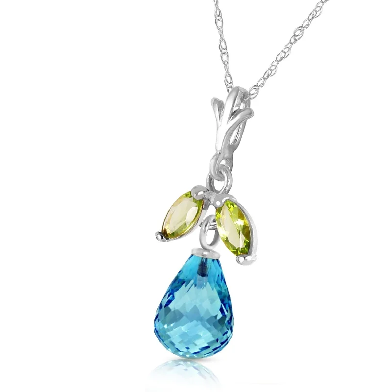 Wide link necklaces-1.7 CTW 14K Solid White Gold Charm You Blind Blue Topaz Peridot Necklace