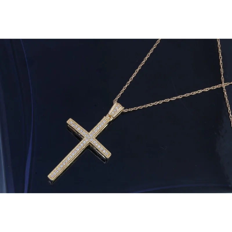 Thin-line necklaces-De Couer IGI Certified 10k Yellow Gold 1/6ct TDW Diamond Cross Necklace