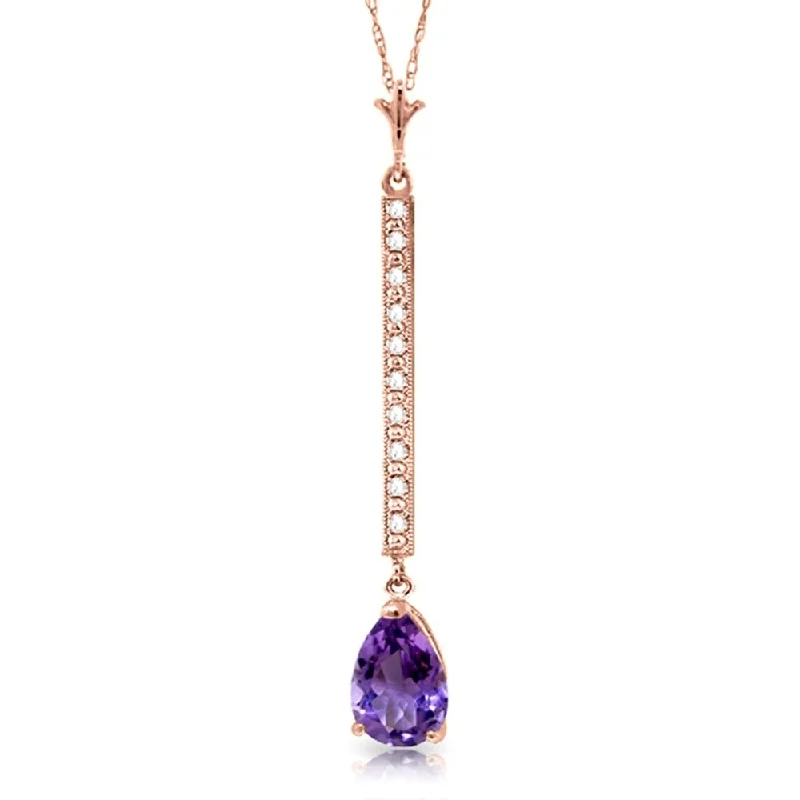 Sapphire gem necklaces-14K Rose Gold Diamond & Amethyst Necklace Jewelry