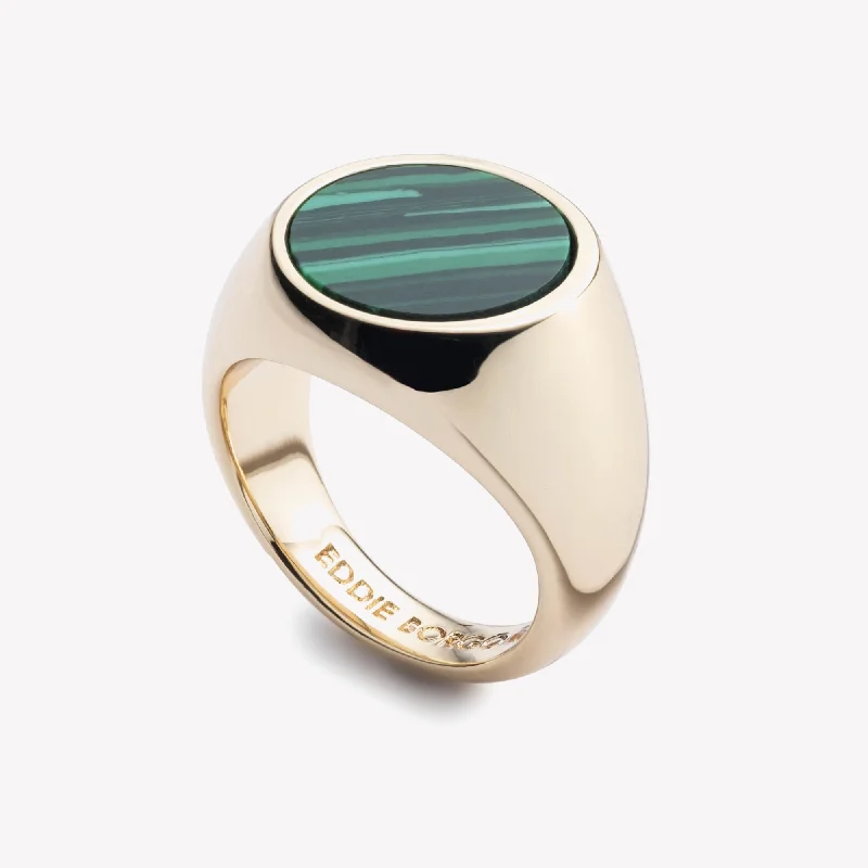 Tight clasp rings-INLAID SIGNET RING - MALACHITE