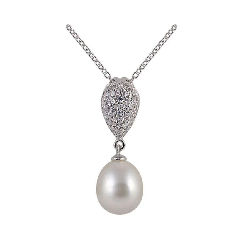 Oval diamond engagement rings-9.0mm Cultured Freshwater Pearl & Cubic Zirconia Set Drop Pendant