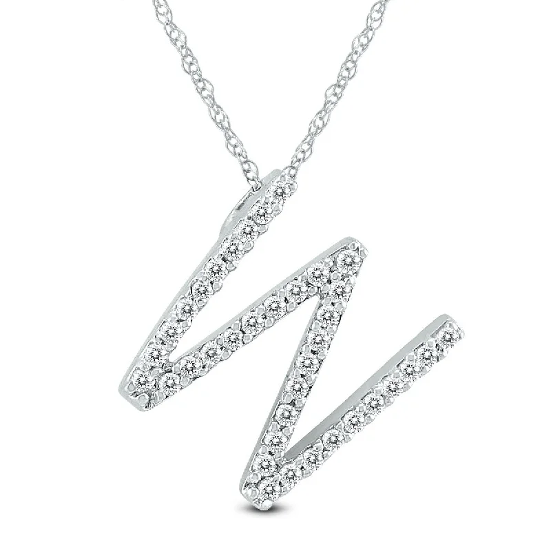 Thai style necklaces-Marquee 1/5 Carat TW W Initial Diamond Pendant Necklace in 10K White Gold with Adjustable Chain