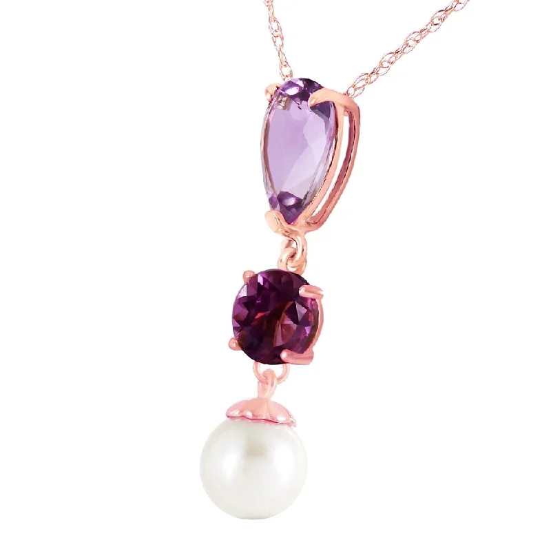 Worn bronze necklaces-5.25 Carat 14K Solid Rose Gold Necklace Purple Amethyst pearl