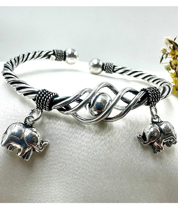 Hand-polished bangles-The Elephant Silver Openable Bracelet