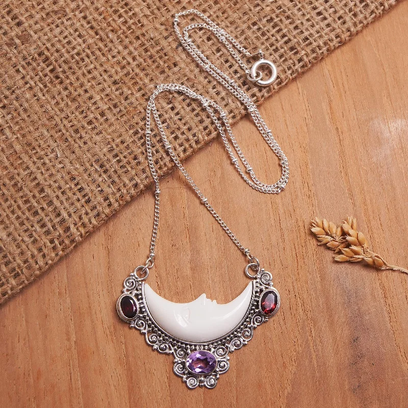 Elegant design necklaces-Novica Handmade Nocturnal Aura Amethyst And Garnet Pendant Necklace