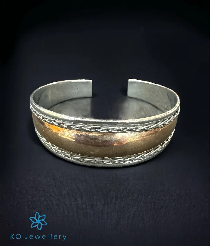 Slanted design bangles-The Burnished Silver Open Bracelet