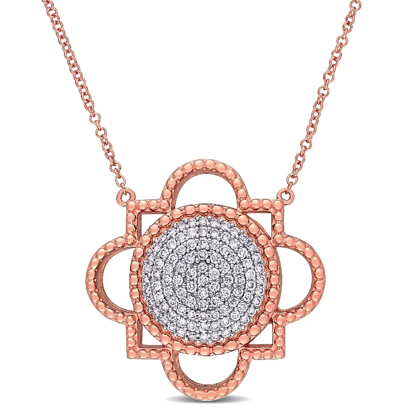 Jazz age necklaces-Miadora 14k Rose Gold 1/2ct TDW Diamond Cluster Geometric Flower Necklace