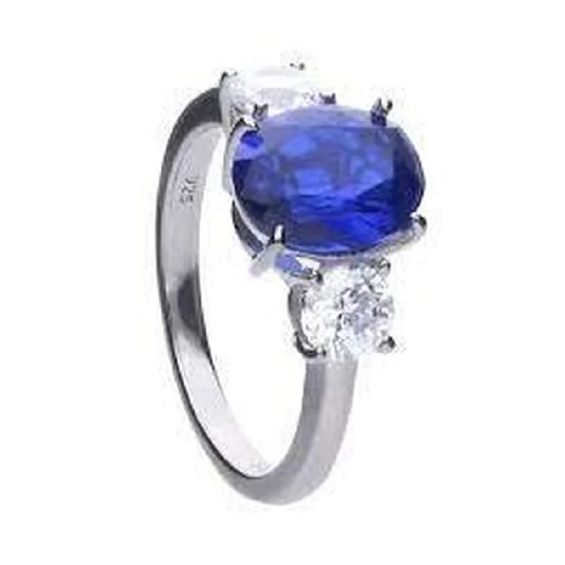 Faith charm engagement rings-Silver Blue & White Cubic Zirconia Set Three Stone Ring, size O