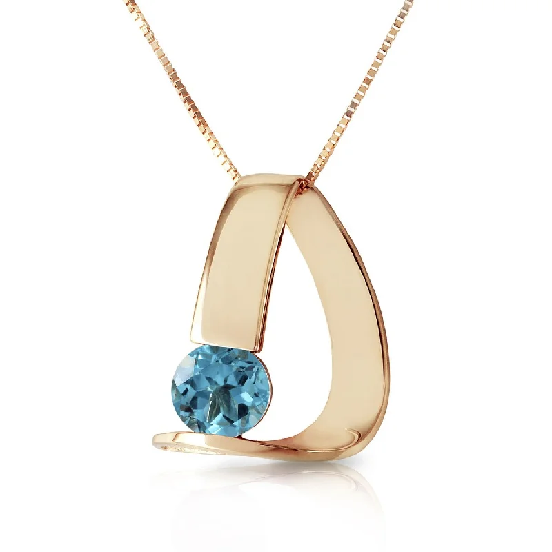 Joy charm necklaces-1.00 Carat 14K Solid Gold Modern Necklace with Natural Blue Topaz