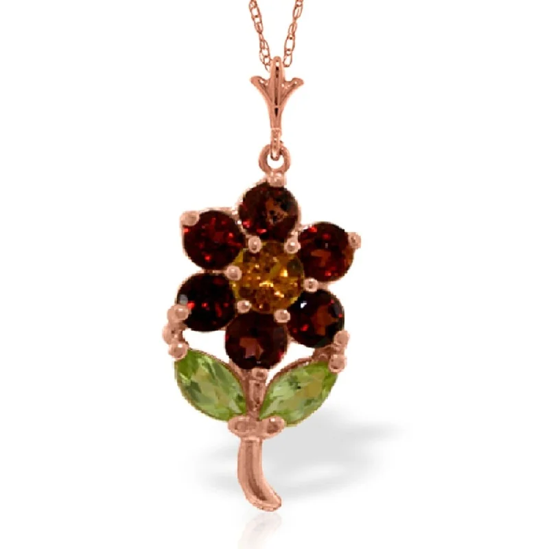 Hemp cord necklaces-1.06 Carat 14K Rose Gold Flower Necklace Garnet, Citrine Peridot