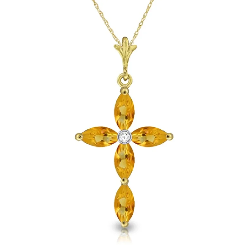 Stretch cord necklaces-1.23 Carat 14K Gold Necklace Natural Diamond Citrine