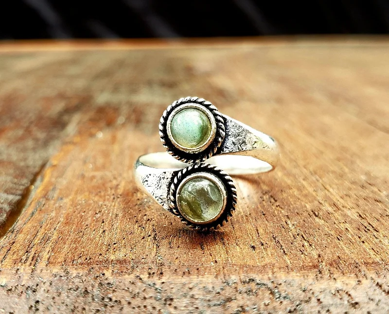 Heavy gem rings-Adjustable Brass Labradorite Ring