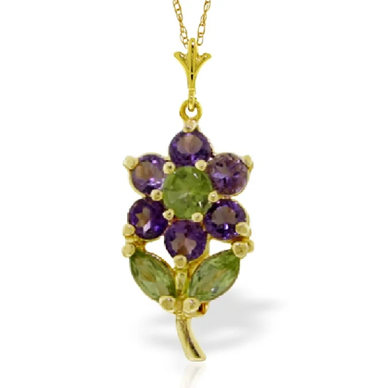 Topaz gem necklaces-1.06 Carat 14K Gold Flower Necklace Purple Amethyst Peridot