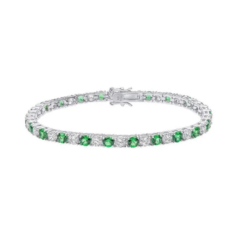 Rose gold engagement rings-Silver Green & White Cubic Zirconia Tennis Bracelet