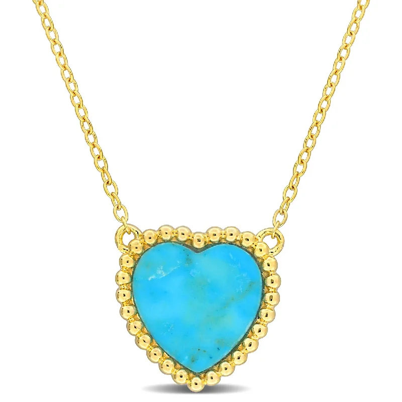 Sapphire stone necklaces-Miadora 5ct TGW Heart Shape Created Turquoise Necklace Yellow Silver