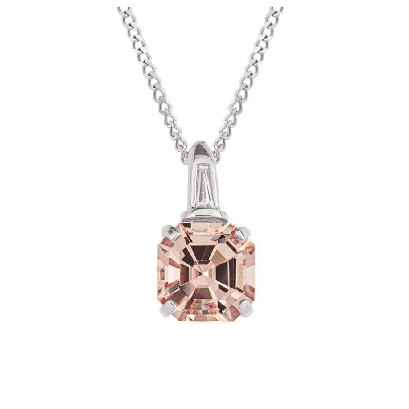 Organic gem engagement rings-9ct White Gold Octangonal Cut Morganite & Diamond Pendant