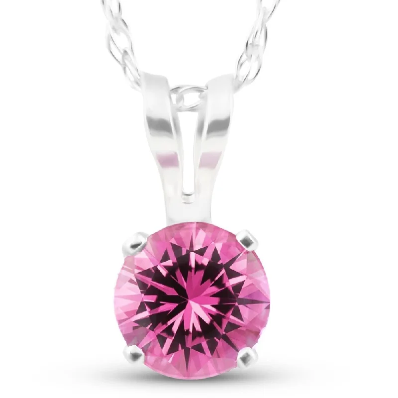 Dual gem necklaces-Solitaire 1/2 ct Pink Sapphire Pendant 14k White Gold Womens 18" Necklace