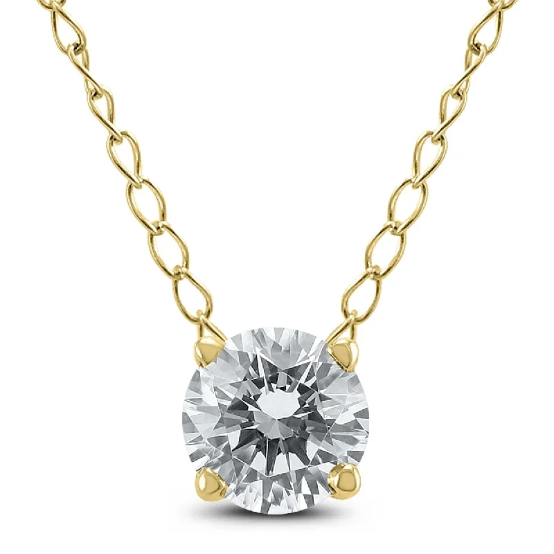 Fiber fringe necklaces-Marquee 1/2 Carat Floating Round Diamond Solitaire Necklace in 14K Yellow Gold