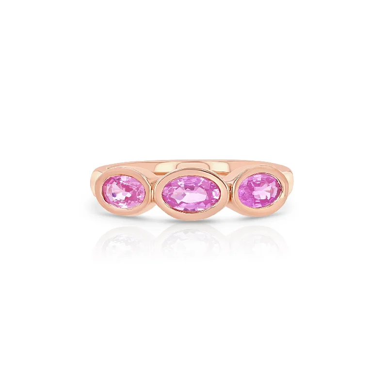 Night gothic rings-Pink Sapphire Trio Oval Pinky Ring