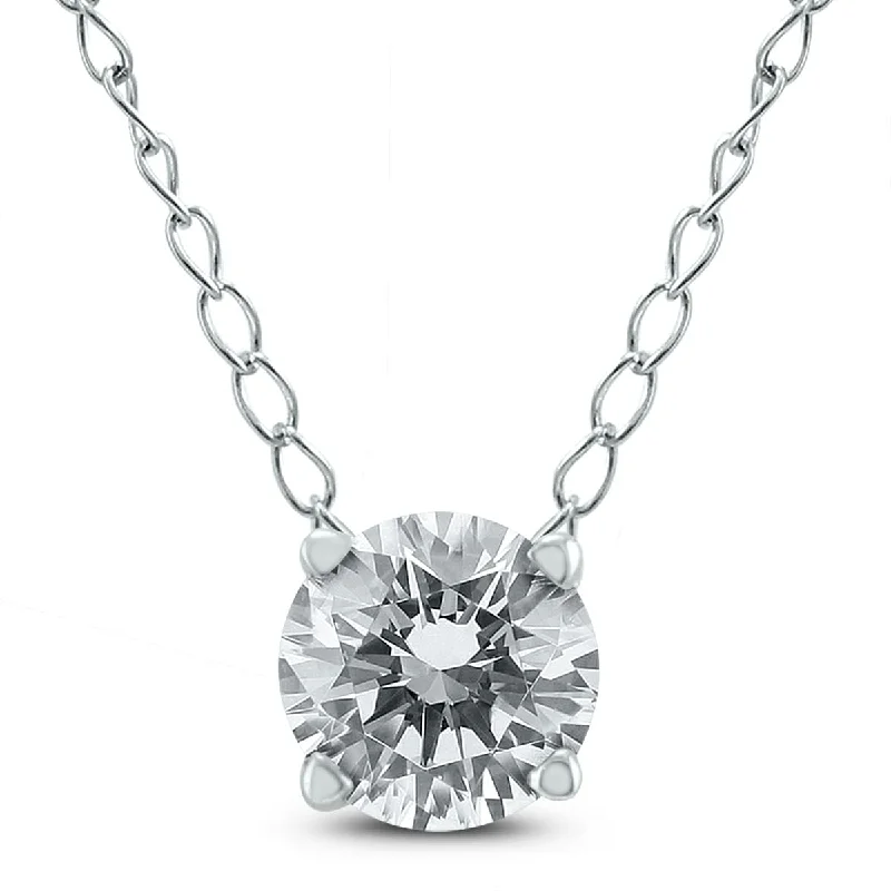 Lily flower necklaces-Marquee Certified 3/4 Carat Floating Round Diamond Solitaire Necklace in 14K White Gold