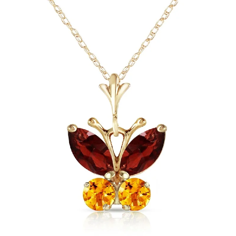 Leaf design necklaces-0.6 Carat 14K Gold Butterfly Necklace Garnet Citrine