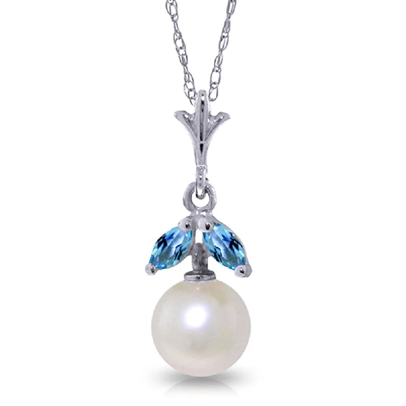 Stellar star necklaces-2.2 CTW 14K Solid White Gold Necklace Natural pearl Blue Topaz