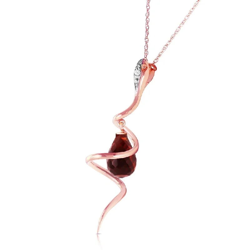 Leaf charm necklaces-14K Solid Rose Gold Snake Necklace withDangling Briolette Garnet & Diamond