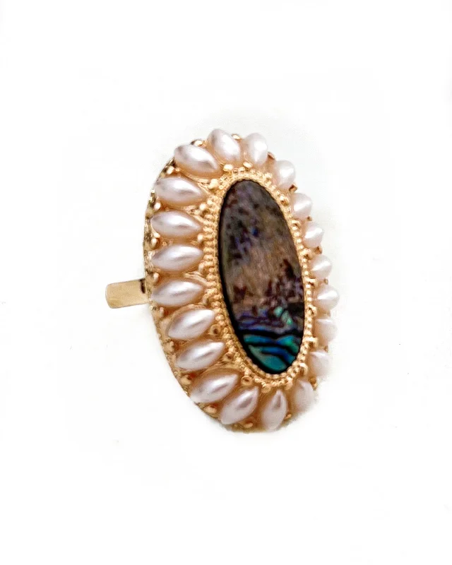 Swirl shape rings-Roselle Pearl Stone Ring