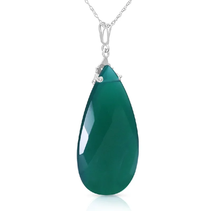 Emerald drop necklaces-14K Solid White Gold Necklace with Briolette 31x16 mm Deep Green Chalcedony