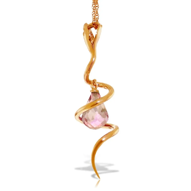 Light bead necklaces-14K Solid Rose Gold Snake Necklace with Dangling Briolette Pink Topaz & Diamond