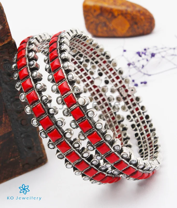 Vivid druzy bangles-The Rajanya Silver Bangle (Oxidised/Coral/Size 2.2/2.4/2.6/2.8)